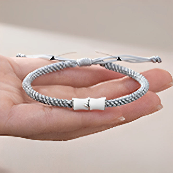 Bracelet de couple en corde Buddha Stones et motif bambou