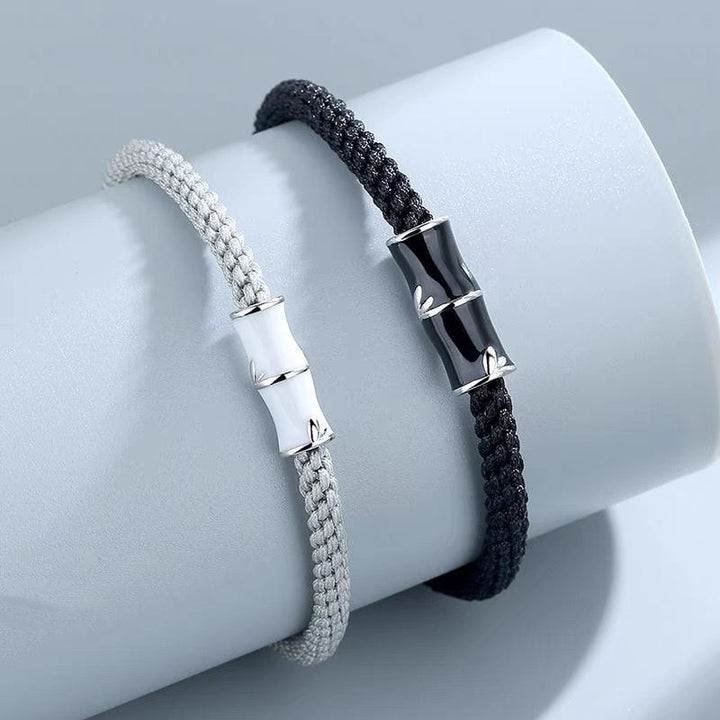 Bracelet de couple en corde Buddha Stones et motif bambou