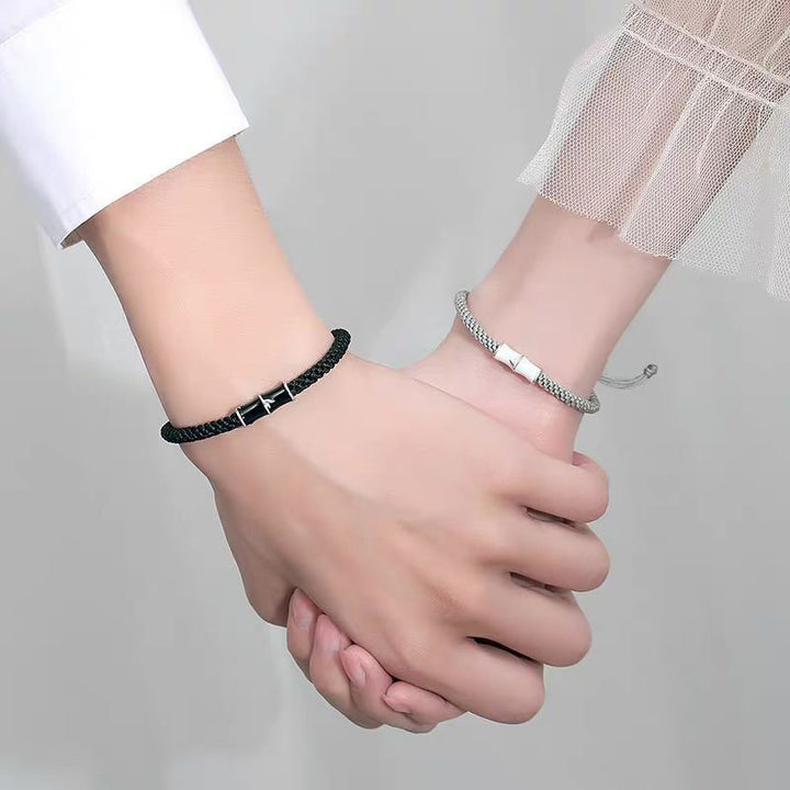 Bracelet de couple en corde Buddha Stones et motif bambou