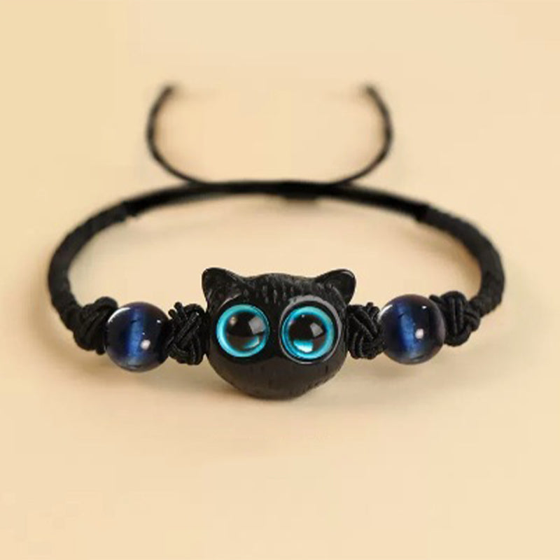 Bracelet de paix en bois d'ébène avec joli motif tête de chat et Buddha Stones - Bracelet en corde de lazurite et chat ébène (tour de poignet 14-18 cm) - image 14