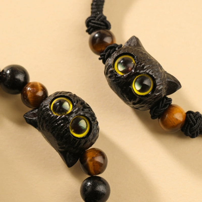 Bracelet de paix en bois d'ébène avec joli motif tête de chat et Buddha Stones - image 8