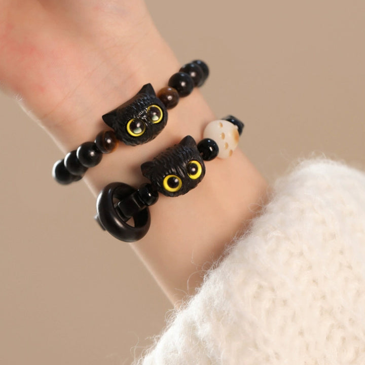 Bracelet de paix en bois d'ébène avec joli motif tête de chat et Buddha Stones - image 10