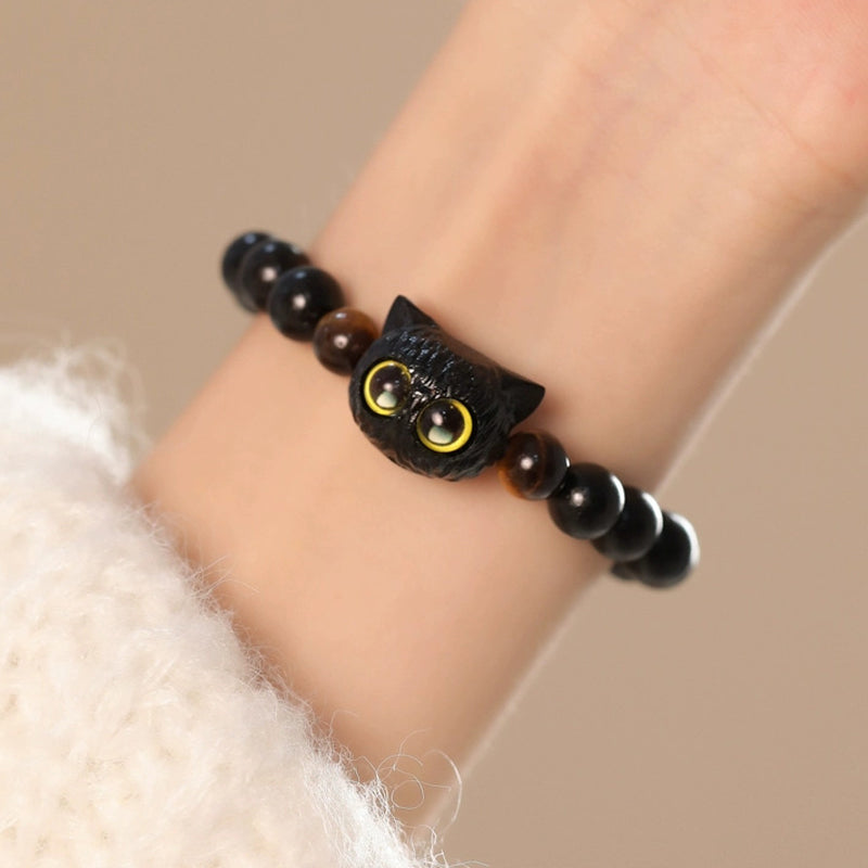 Bracelet de paix en bois d'ébène avec joli motif tête de chat et Buddha Stones - image 5