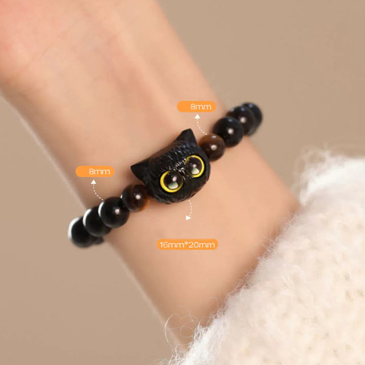 Bracelet de paix en bois d'ébène avec joli motif tête de chat et Buddha Stones - image 7