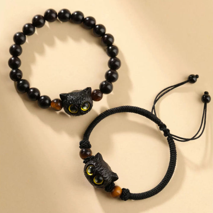 Bracelet de paix en bois d'ébène avec joli motif tête de chat et Buddha Stones - image 12