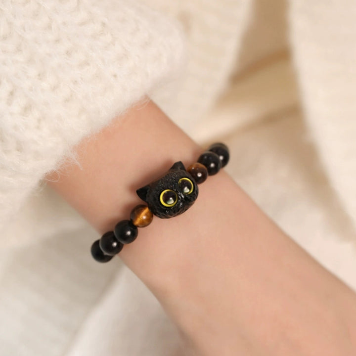 Bracelet de paix en bois d'ébène avec joli motif tête de chat et Buddha Stones - image 6
