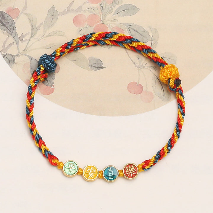 Bracelet tressé en fil de couleur Dunhuang fait à la main avec Buddha Stones, protection de la paix et de la joie