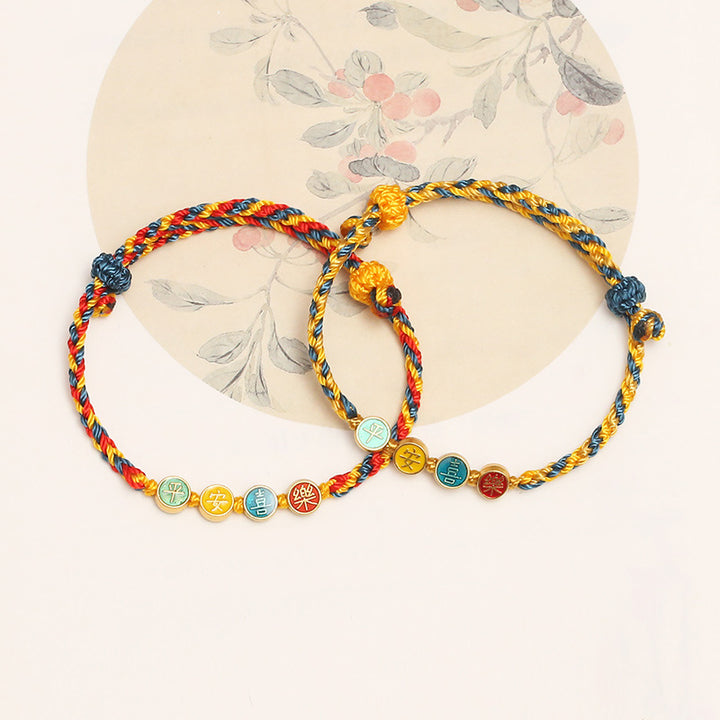 Bracelet tressé en fil de couleur Dunhuang fait à la main avec Buddha Stones, protection de la paix et de la joie