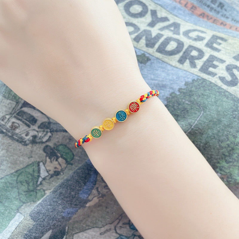 Bracelet tressé en fil de couleur Dunhuang fait à la main avec Buddha Stones, protection de la paix et de la joie