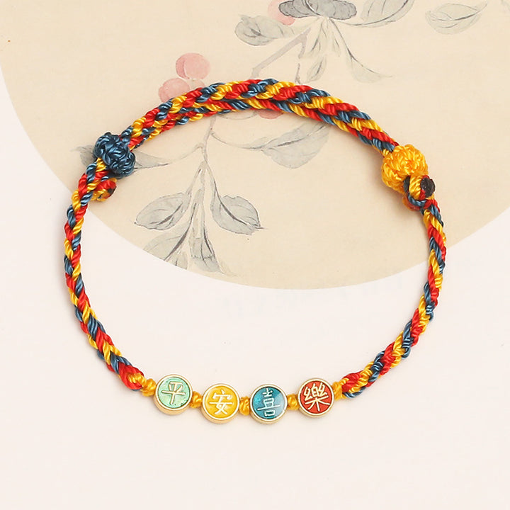 Bracelet tressé en fil de couleur Dunhuang fait à la main avec Buddha Stones, protection de la paix et de la joie