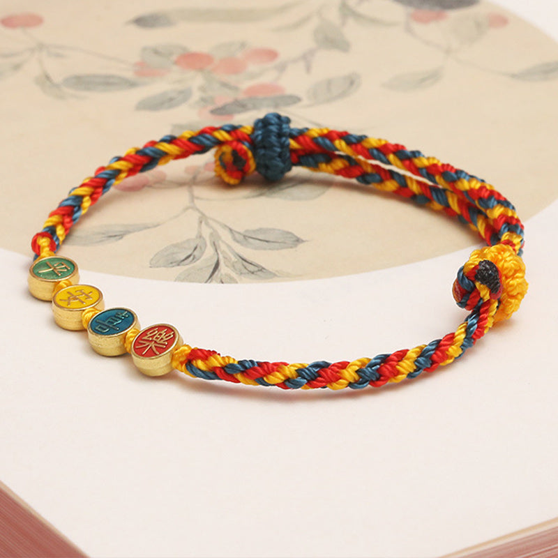 Bracelet tressé en fil de couleur Dunhuang fait à la main avec Buddha Stones, protection de la paix et de la joie