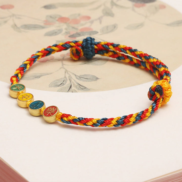 Bracelet tressé en fil de couleur Dunhuang fait à la main avec Buddha Stones, protection de la paix et de la joie