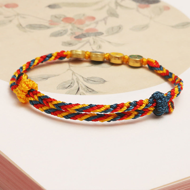 Bracelet tressé en fil de couleur Dunhuang fait à la main avec Buddha Stones, protection de la paix et de la joie