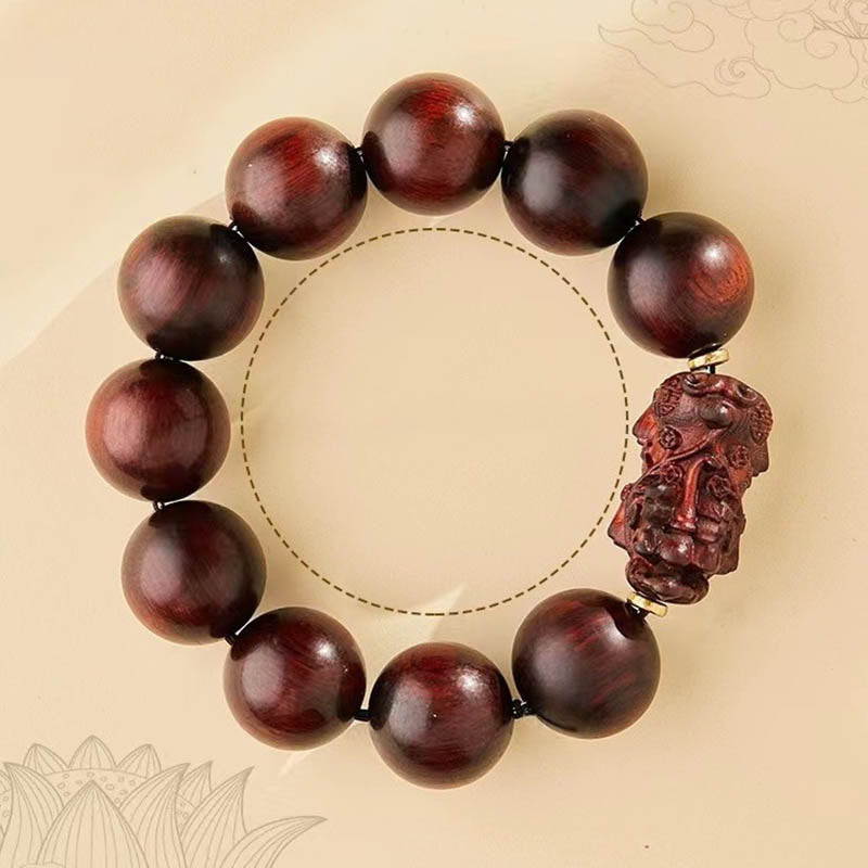 Bracelet de protection PiXiu en bois de santal rouge à petites feuilles de Buddha Stones
