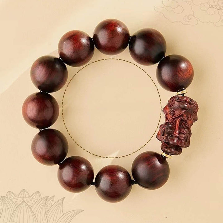 Bracelet de protection PiXiu en bois de santal rouge à petites feuilles de Buddha Stones