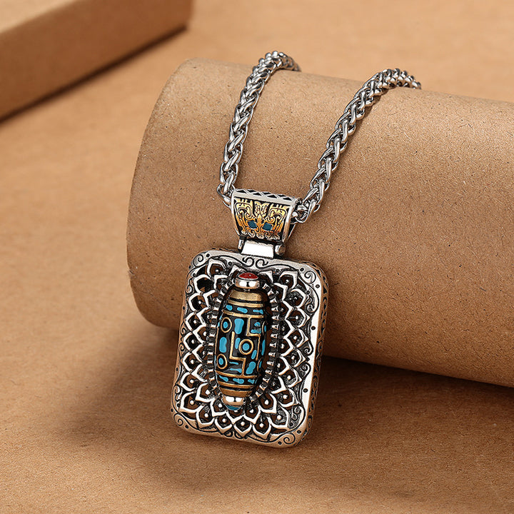 Collier pendentif rotatif de guérison en cuivre avec perles Dzi à neuf yeux de Buddha Stones