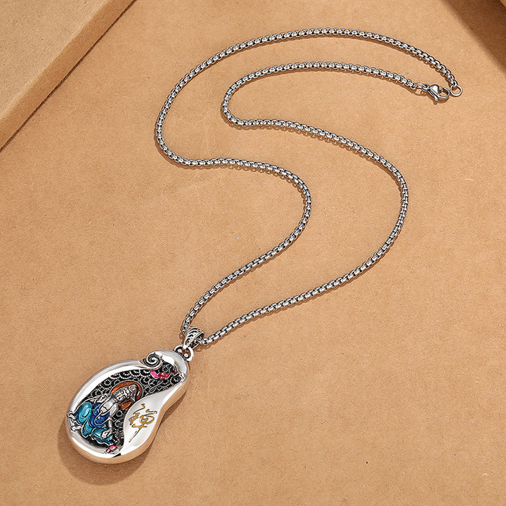 Collier pendentif en cuivre avec motif de lotus Avalokitesvara et Buddha Stones