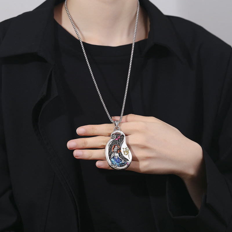 Collier pendentif en cuivre avec motif de lotus Avalokitesvara et Buddha Stones