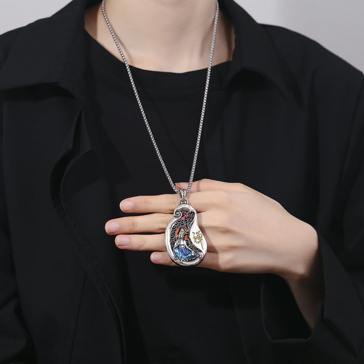 Collier pendentif en cuivre avec motif de lotus Avalokitesvara et Buddha Stones
