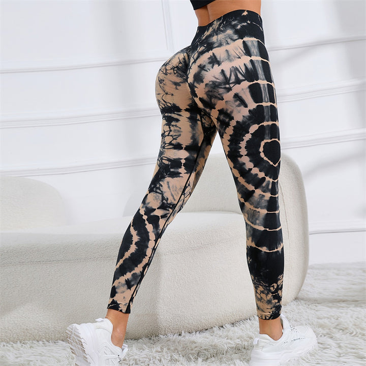 Pantalon imprimé Buddha Stones Tie Dye Leggings taille haute pour le sport, le fitness, le yoga, pour femmes - Noir - US6，UK/AU10，EU38 (L) - image 0