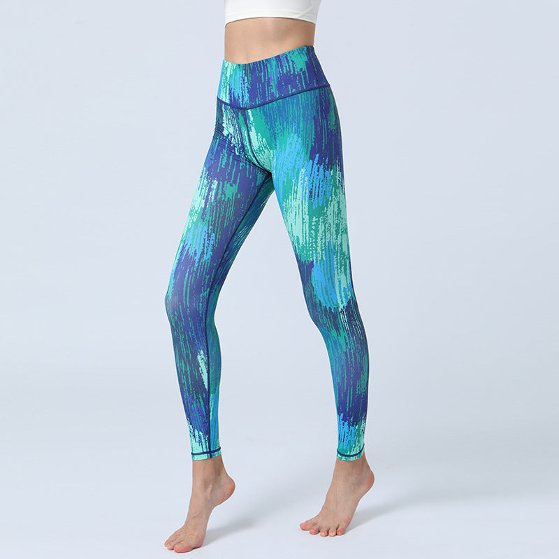 Pantalon imprimé Buddha Stones Leaves Sports Fitness Yoga Leggings taille haute Pantalon de yoga pour femme - Bleu Vert - US8-10，UK/AU12-14，EU40-42 (XL)  - image 8