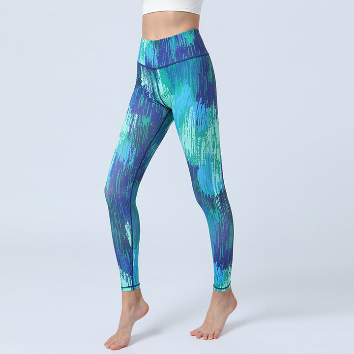 Pantalon imprimé Buddha Stones Leaves Sports Fitness Yoga Leggings taille haute Pantalon de yoga pour femme - Bleu Vert - US8-10，UK/AU12-14，EU40-42 (XL)  - image 8