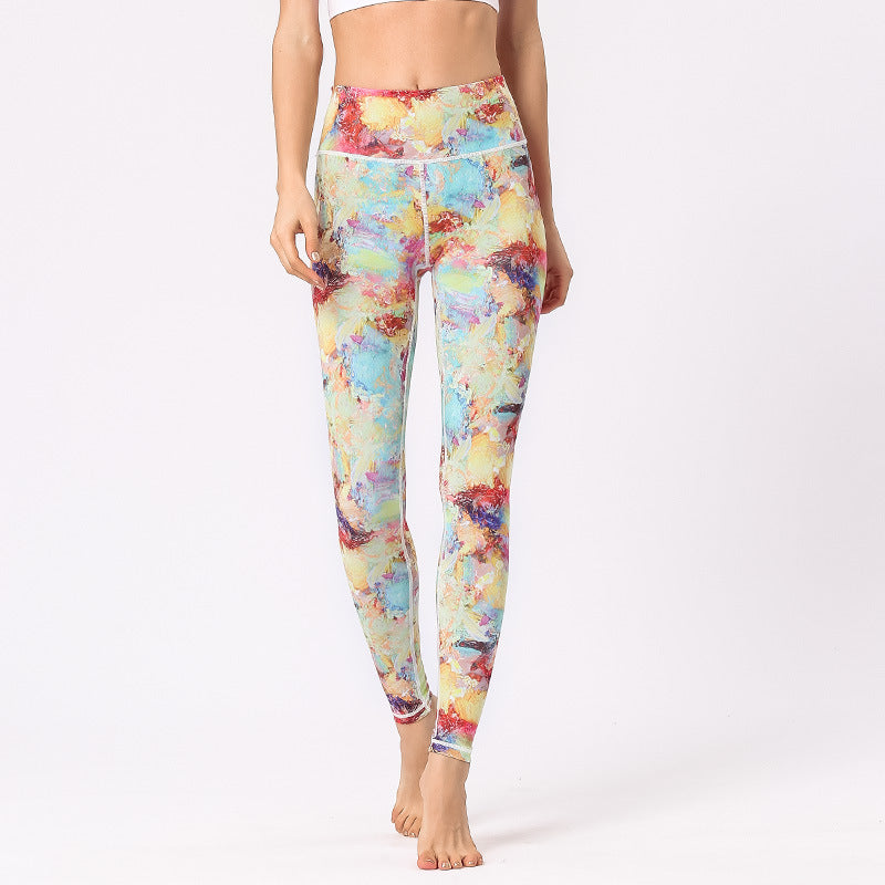 Pantalon de yoga taille haute pour femme avec imprimé multicolore Buddha Stones et fleurs - Jaune Bleu Rouge - US8-10，UK/AU12-14，EU40-42 (XL) - image 0