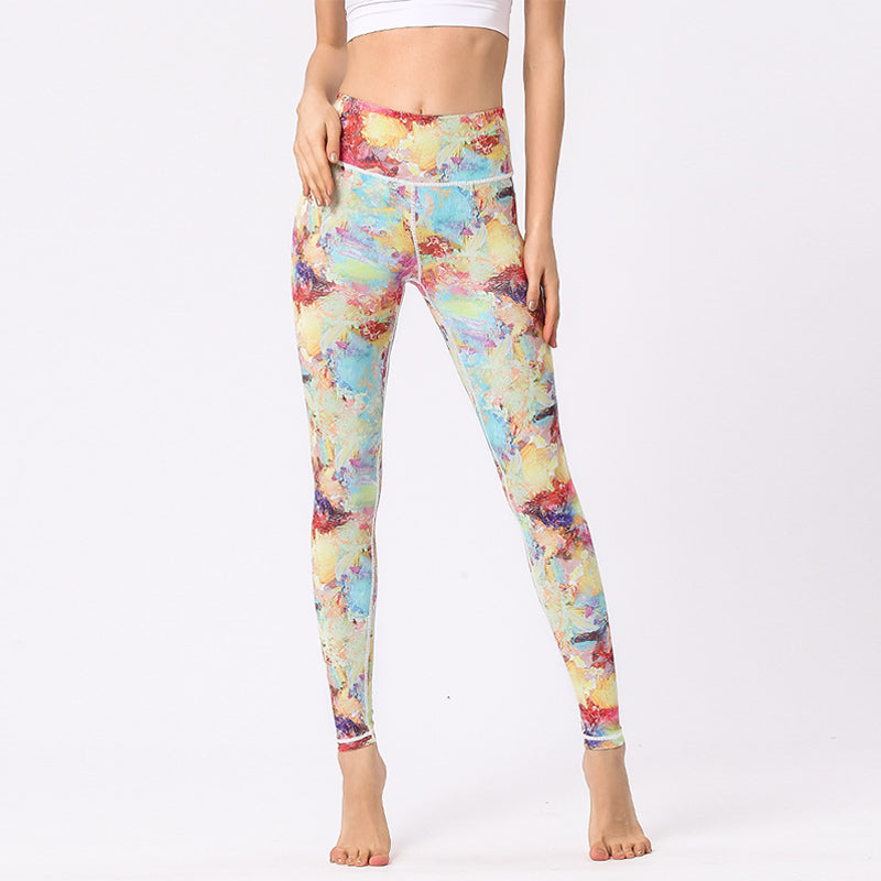 Pantalon de yoga taille haute pour femme avec imprimé multicolore Buddha Stones et fleurs - image 1