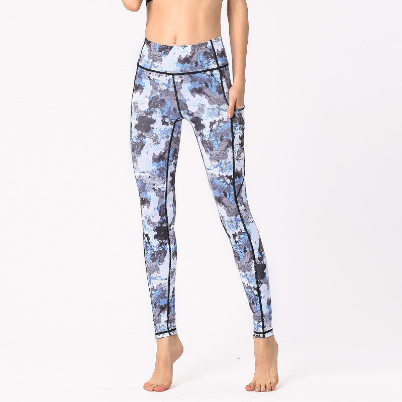 Pantalon imprimé coloré Buddha Stones Leggings de sport pour exercices de fitness Pantalons de yoga pour femmes - Noir Gris Bleu - US8-10，UK/AU12-14，EU40-42 (XL) - image 0
