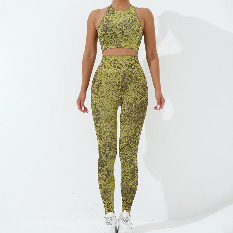 Ensemble de yoga pour femme, débardeur court et pantalon de sport imprimé sans couture Buddha Stones 2 pièces - image 1