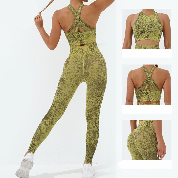 Ensemble de yoga pour femme, débardeur court et pantalon de sport imprimé sans couture Buddha Stones 2 pièces - image 3
