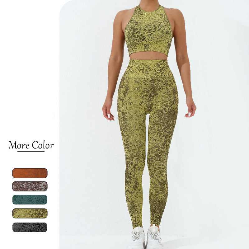 Ensemble de yoga pour femme, débardeur court et pantalon de sport imprimé sans couture Buddha Stones 2 pièces - image 4