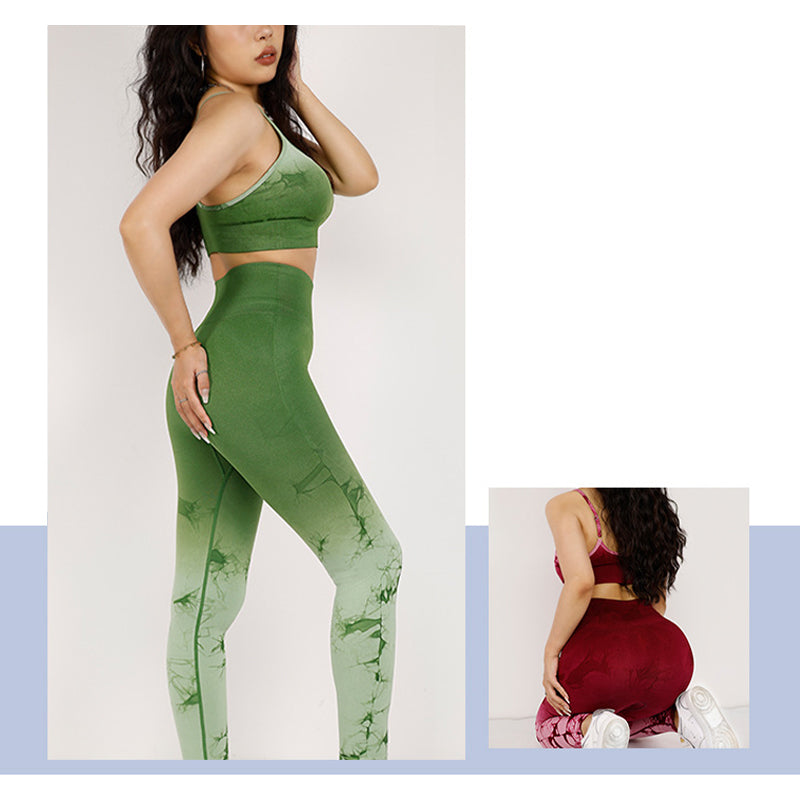 Buddha Stones Lot de 2 débardeurs courts imprimés tie-dye simples pour femmes, pantalons taille haute, tenues de sport, ensembles de yoga - image 7