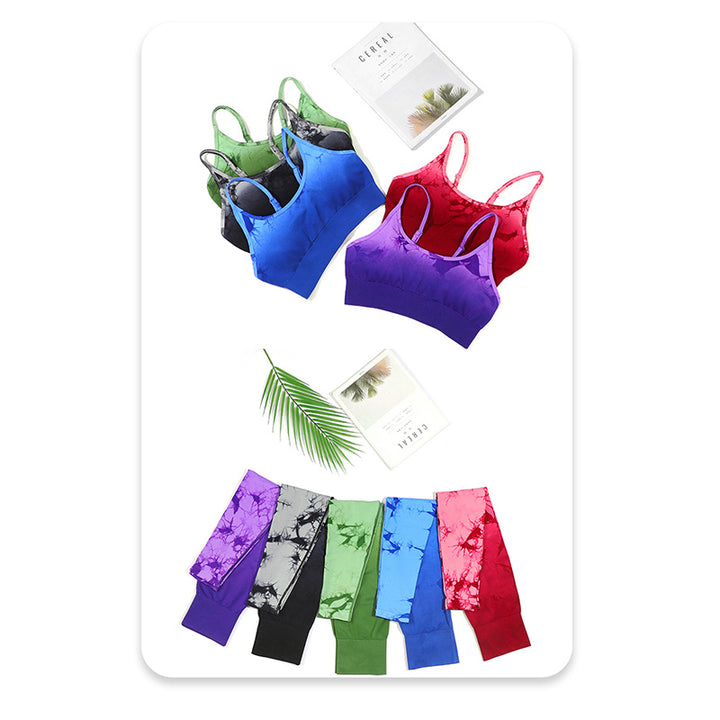 Buddha Stones Lot de 2 débardeurs courts imprimés tie-dye simples pour femmes, pantalons taille haute, tenues de sport, ensembles de yoga - image 16