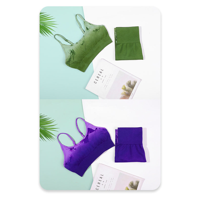 Buddha Stones Lot de 2 débardeurs courts imprimés tie-dye simples pour femmes, pantalons taille haute, tenues de sport, ensembles de yoga - image 14