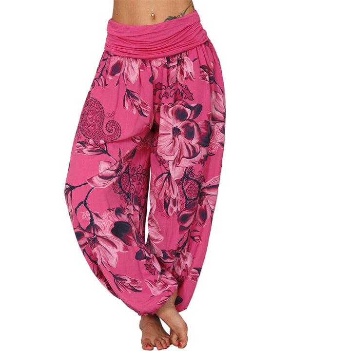 Pantalon de yoga ample à motif de fleurs et de Buddha Stones pour femme - Rose rouge - US20，UK/AU24，EU52 (5XL) - image 0