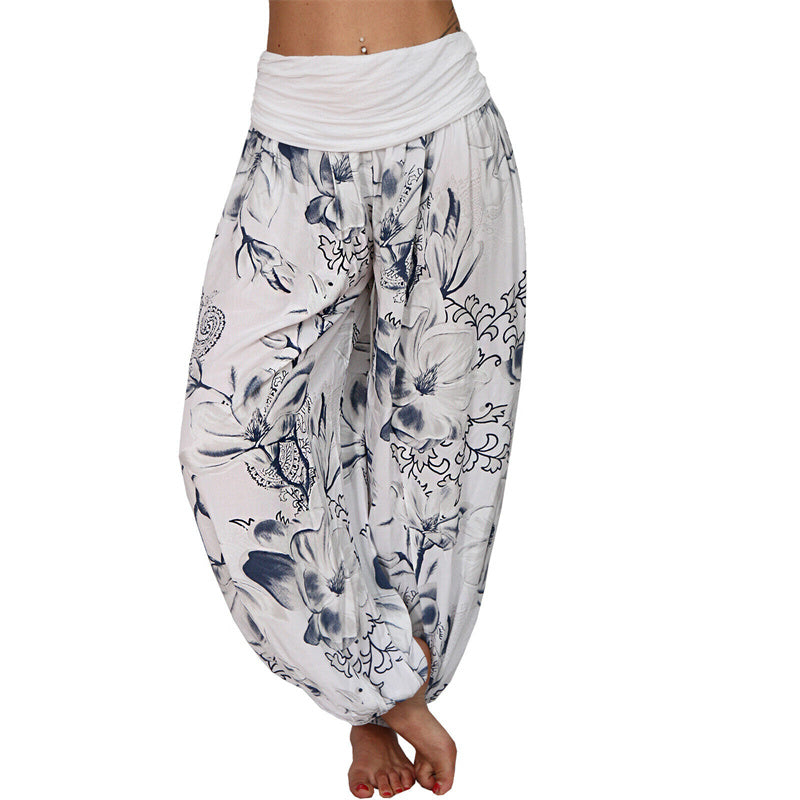 Pantalon de yoga ample à motif de fleurs et de Buddha Stones pour femme - Blanc - US20，UK/AU24，EU52 (5XL) - image 4