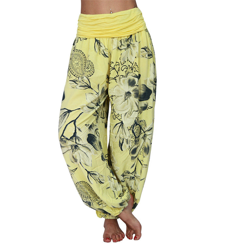 Pantalon de yoga ample à motif de fleurs et de Buddha Stones pour femme - Jaune - US20，UK/AU24，EU52 (5XL) - image 10