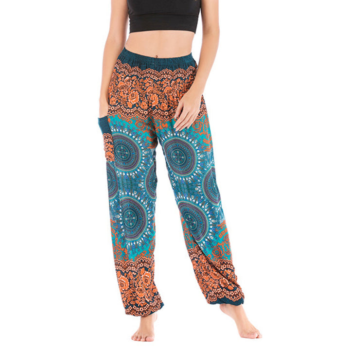 Pantalon de yoga ample style sarouel avec Buddha Stones pour femme - Orange Bleu-US2-8/10，UK/AU6-12/14，EU34-40/42 (F) - image 32