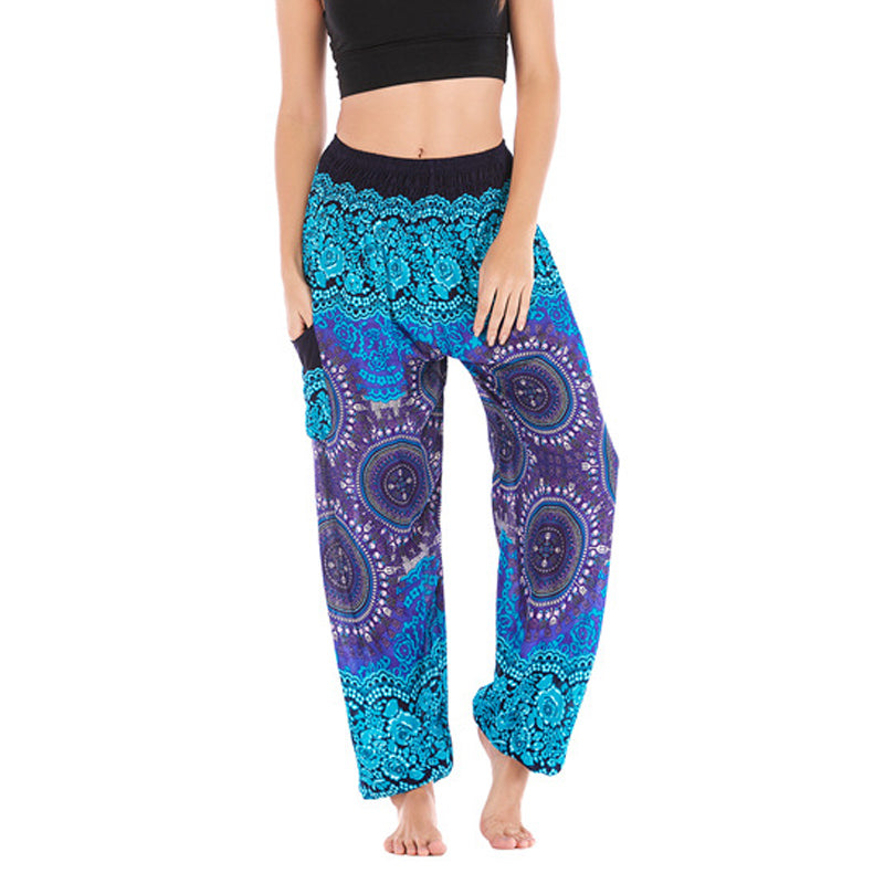 Pantalon de yoga ample style sarouel avec Buddha Stones pour femme - Bleu - US 2-8/10, UK/AU 6-12/14, EU 34-40/42 (F) - image 12