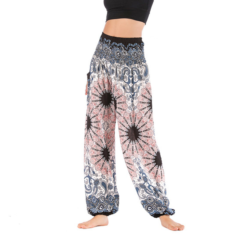 Pantalon de yoga ample taille haute pour femme avec motif géométrique mandala et Buddha Stones - Beige - US2-8/10, UK/AU6-12/14, EU34-40/42 (F) - image 1