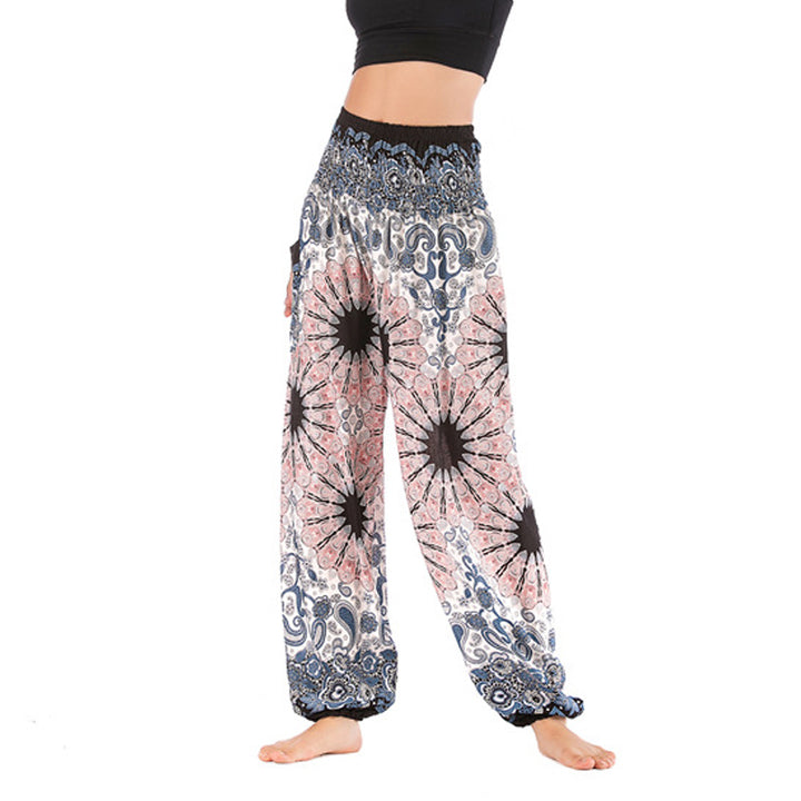 Pantalon de yoga ample taille haute pour femme avec motif géométrique mandala et Buddha Stones - Beige - US2-8/10, UK/AU6-12/14, EU34-40/42 (F) - image 1