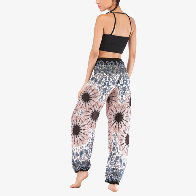 Pantalon de yoga ample taille haute pour femme avec motif géométrique mandala et Buddha Stones - image 3