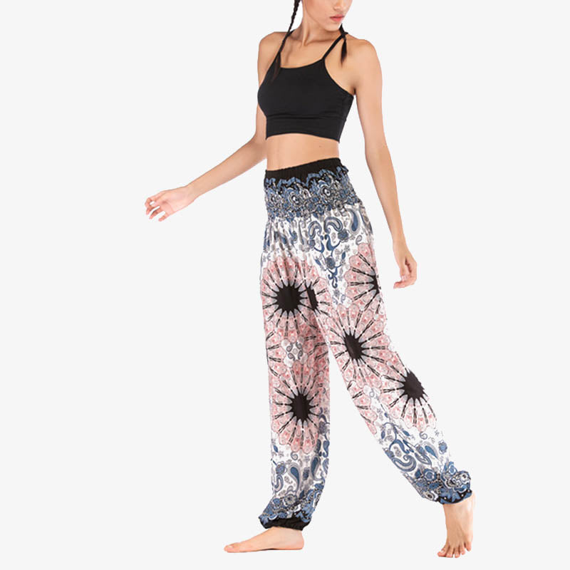 Pantalon de yoga ample taille haute pour femme avec motif géométrique mandala et Buddha Stones - image 3