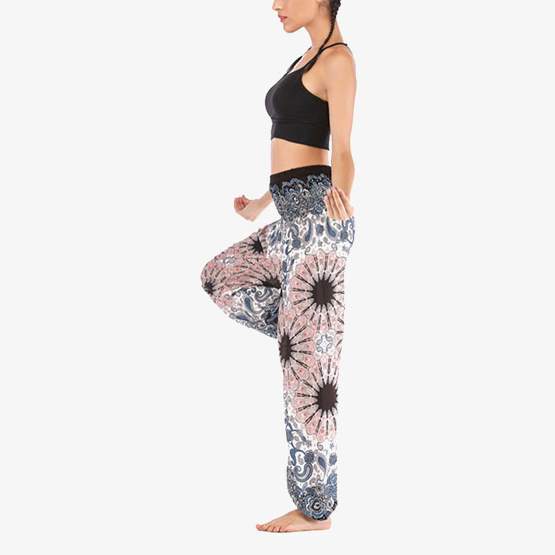 Pantalon de yoga ample taille haute pour femme avec motif géométrique mandala et Buddha Stones - image 8
