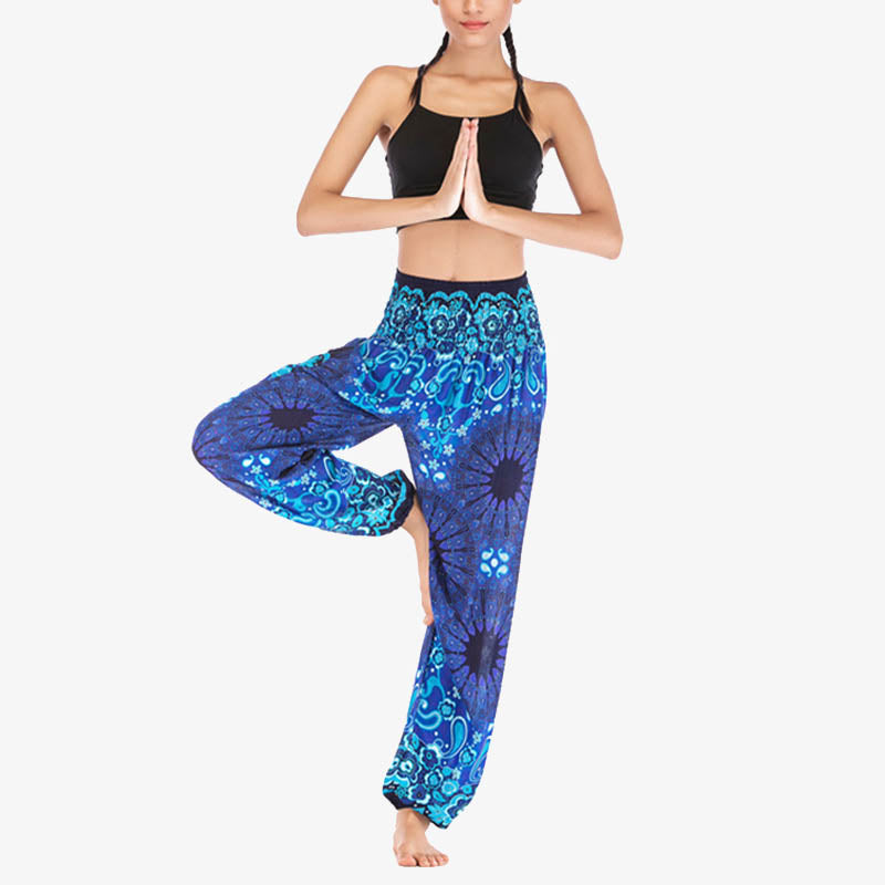 Pantalon de yoga ample taille haute pour femme avec motif géométrique mandala et Buddha Stones - image 9