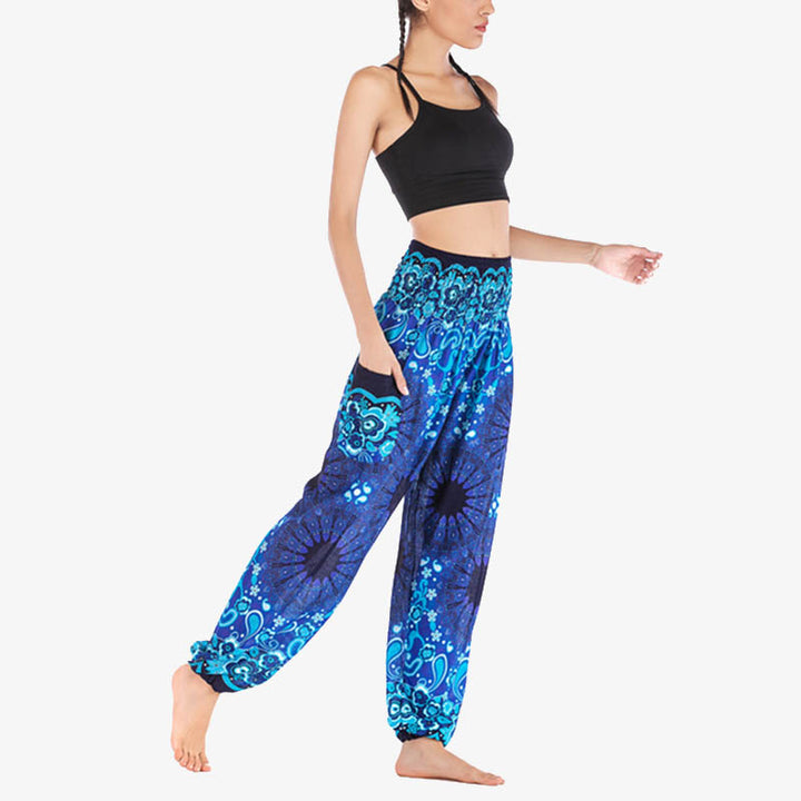 Pantalon de yoga ample taille haute pour femme avec motif géométrique mandala et Buddha Stones - image 12