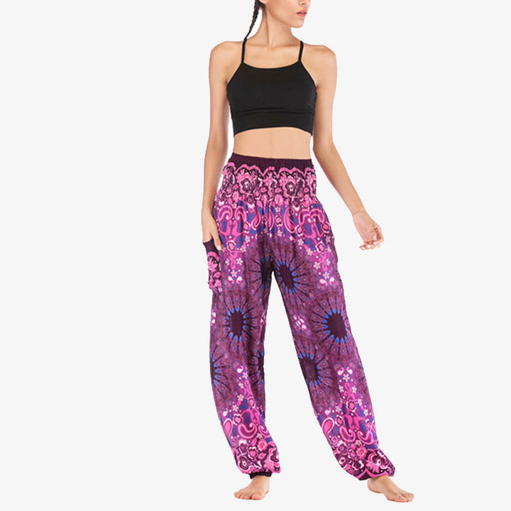Pantalon de yoga ample taille haute pour femme avec motif géométrique mandala et Buddha Stones - image 44