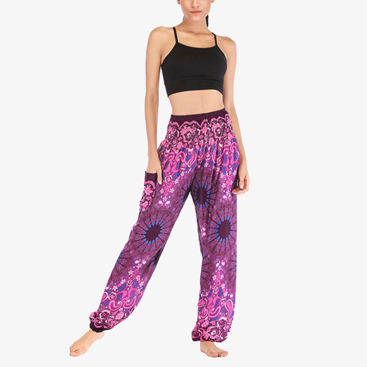 Pantalon de yoga ample taille haute pour femme avec motif géométrique mandala et Buddha Stones - image 38