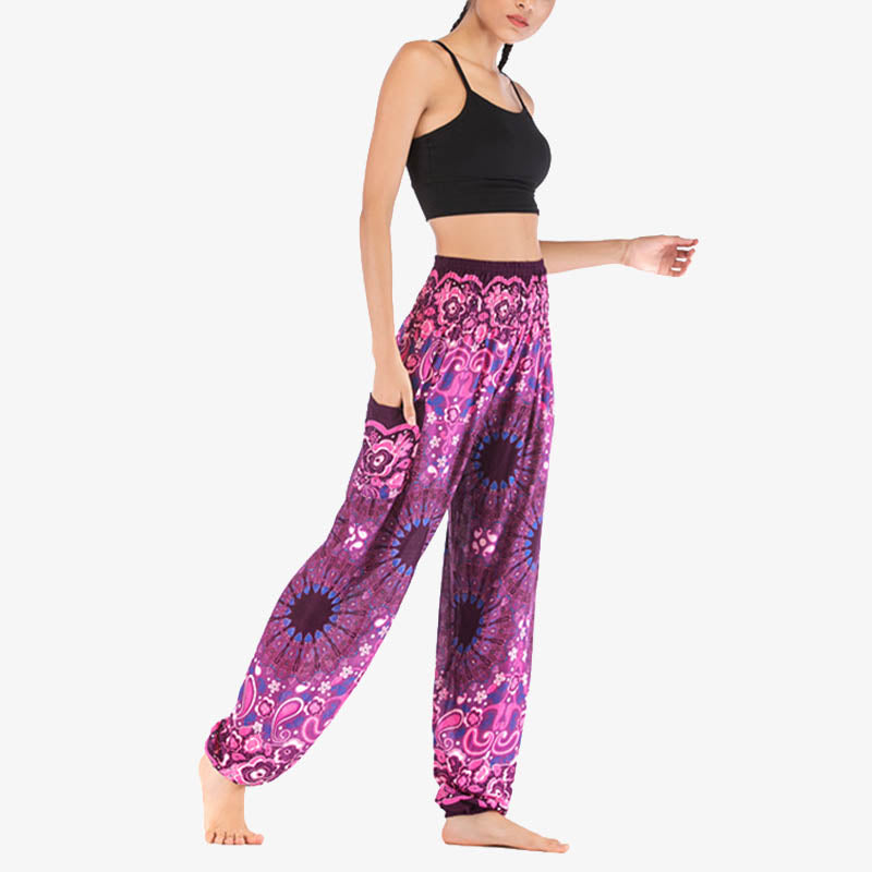Pantalon de yoga ample taille haute pour femme avec motif géométrique mandala et Buddha Stones - image 43